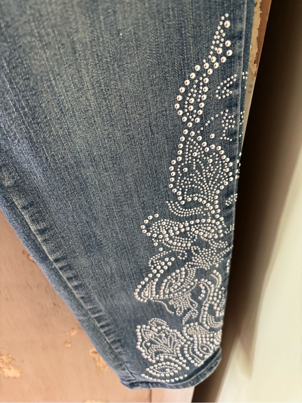 Soft Surroundings Indigo Ankle Jeans with White Embroidered Cuffs - Picture 3 of 10